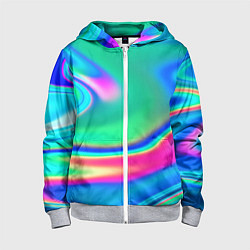 Толстовка на молнии детская Неоновые голографические краски - светло-голубоват, цвет: 3D-меланж