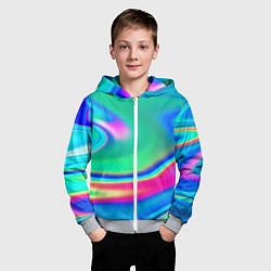 Толстовка на молнии детская Неоновые голографические краски - светло-голубоват, цвет: 3D-меланж — фото 2