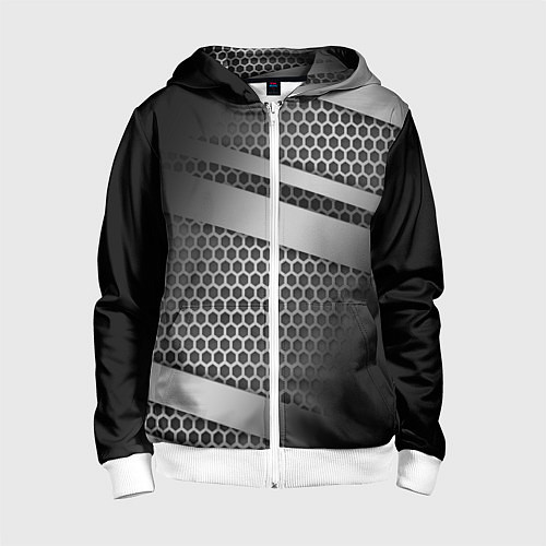 Детская толстовка на молнии Карбоновая текстура хром / 3D-Белый – фото 1