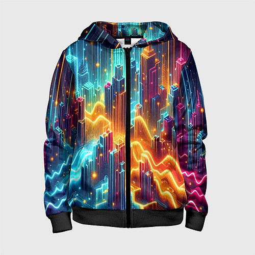 Детская толстовка на молнии Neon metropolis - vaporwave / 3D-Черный – фото 1