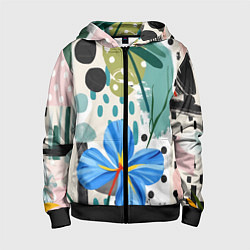 Толстовка на молнии детская Цветы горошек абстракция, цвет: 3D-черный