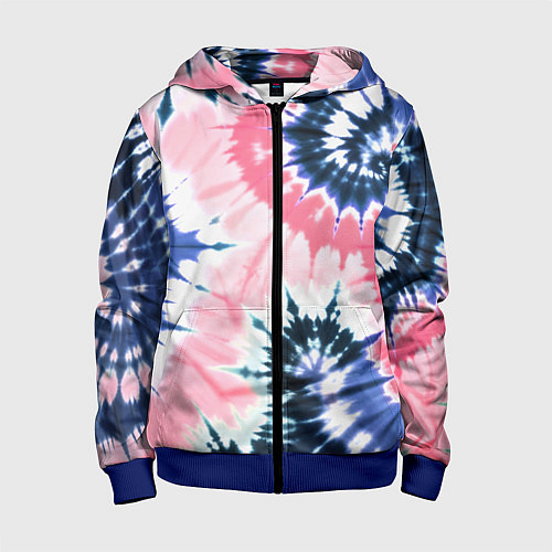 Детская толстовка на молнии Розово синий тай дай - разводы краски на белом фон / 3D-Синий – фото 1