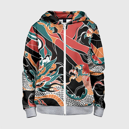 Детская толстовка на молнии Дракон контрасты / 3D-Меланж – фото 1