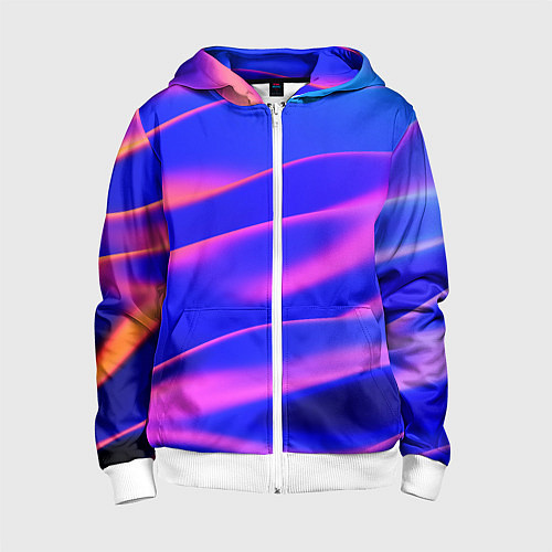 Детская толстовка на молнии Неоновые волны градиент / 3D-Белый – фото 1