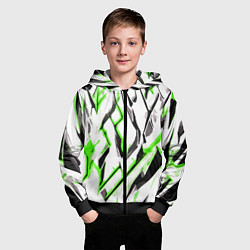 Толстовка на молнии детская Чёрно-зелёные агрессивные полосы на белом фоне, цвет: 3D-черный — фото 2