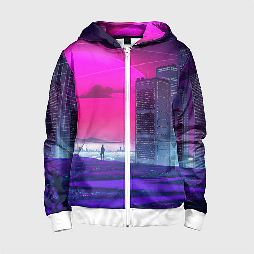 Детская толстовка на молнии Synthwave неоновый город / 3D-Белый – фото 1