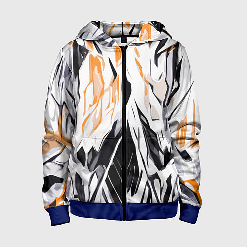 Детская толстовка на молнии Чёрно-жёлтая абстракция на белом фоне / 3D-Синий – фото 1