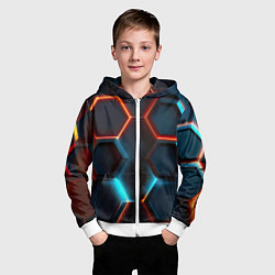 Толстовка на молнии детская Неоновые темно синие соты, цвет: 3D-белый — фото 2