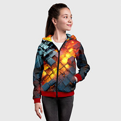 Толстовка на молнии детская Трехмерные кубики с разрушением, цвет: 3D-красный — фото 2