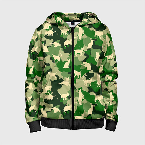 Детская толстовка на молнии Коты на цветном камуфляже / 3D-Черный – фото 1