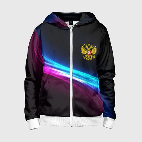 Детская толстовка на молнии Россия неоновые волны / 3D-Белый – фото 1