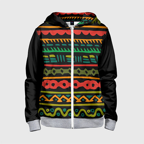 Детская толстовка на молнии Ethnic ornament on black / 3D-Меланж – фото 1