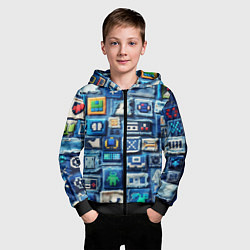 Толстовка на молнии детская Пэчворк с геймерскими знаками, цвет: 3D-черный — фото 2