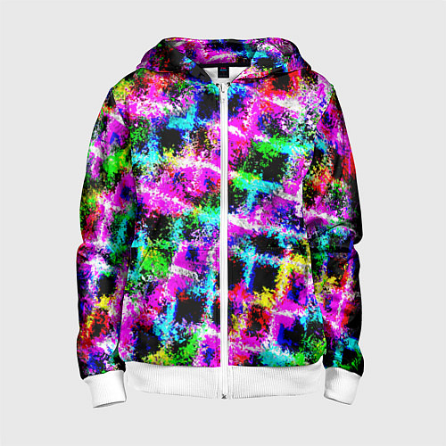 Детская толстовка на молнии Абстрактная решетка - переплетение цветов / 3D-Белый – фото 1