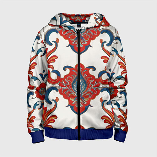 Детская толстовка на молнии Узор красно-синий на белом фоне / 3D-Синий – фото 1