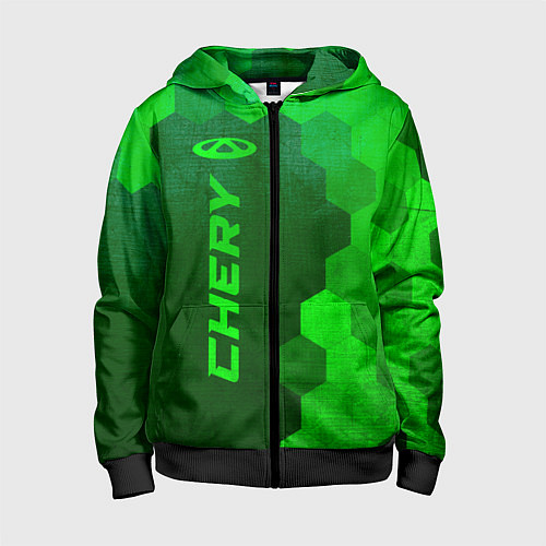 Детская толстовка на молнии Chery - green gradient по-вертикали / 3D-Черный – фото 1