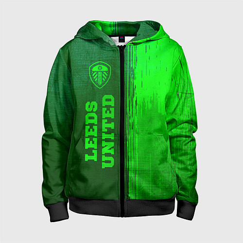 Детская толстовка на молнии Leeds United - green gradient по-вертикали / 3D-Черный – фото 1