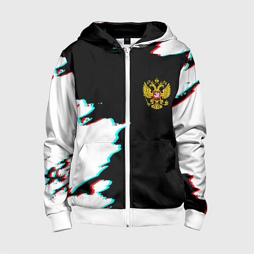 Детская толстовка на молнии Герб глитч краски / 3D-Белый – фото 1