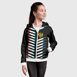 Толстовка на молнии детская Герб РФ глитч геометрия, цвет: 3D-белый — фото 2