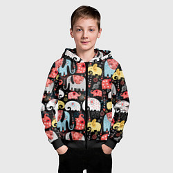 Толстовка на молнии детская Цветные слонята паттерн, цвет: 3D-черный — фото 2