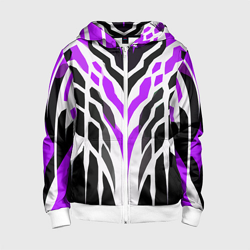 Детская толстовка на молнии Агрессивные фиолетово-белые полосы на чёрном фоне / 3D-Белый – фото 1