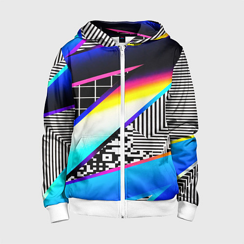 Детская толстовка на молнии Neon stripes geometry / 3D-Белый – фото 1