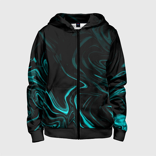 Детская толстовка на молнии Чёрный с бирюзовыми разводами абстракция / 3D-Черный – фото 1