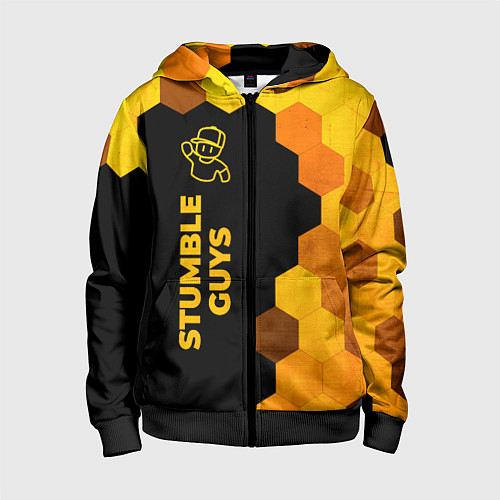 Детская толстовка на молнии Stumble Guys - gold gradient по-вертикали / 3D-Черный – фото 1