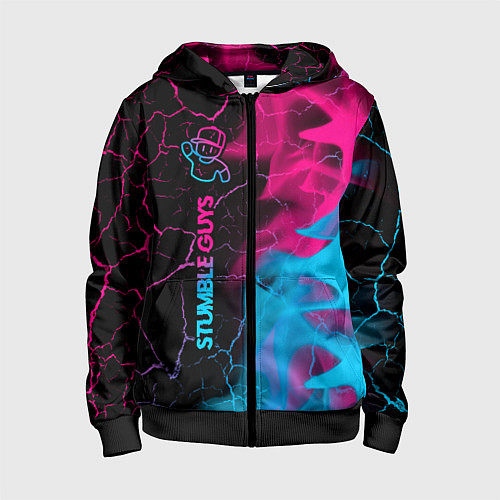 Детская толстовка на молнии Stumble Guys - neon gradient по-вертикали / 3D-Черный – фото 1