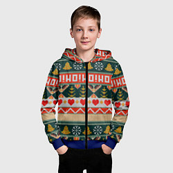 Толстовка на молнии детская Новогодняя вязанная текстура ho-ho, цвет: 3D-синий — фото 2