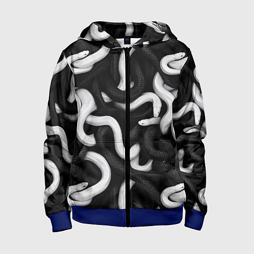 Детская толстовка на молнии Черные и белые змеи / 3D-Синий – фото 1