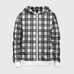 Толстовка на молнии детская Черно-белая шотландка клетчатый узор, цвет: 3D-белый