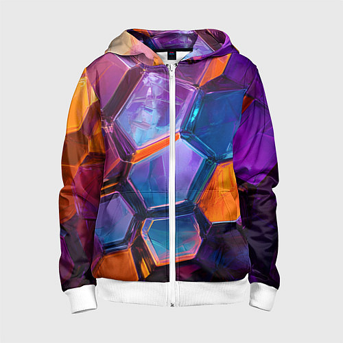 Детская толстовка на молнии Неоновые минералы / 3D-Белый – фото 1