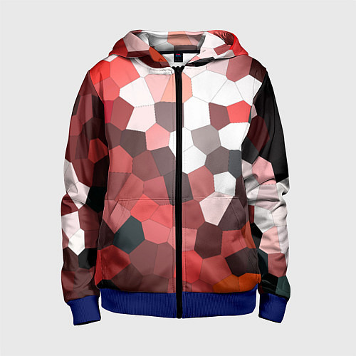 Детская толстовка на молнии Красно белая мозаика / 3D-Синий – фото 1