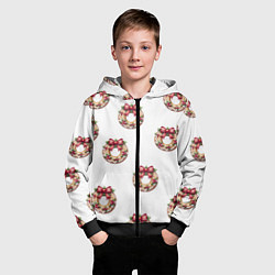 Толстовка на молнии детская Много новогодних пончиков с бантиком и ягодами, цвет: 3D-черный — фото 2