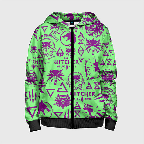 Детская толстовка на молнии Ведьмак паттерн логотипы / 3D-Черный – фото 1