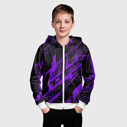 Толстовка на молнии детская Purple stripes on a black background, цвет: 3D-белый — фото 2