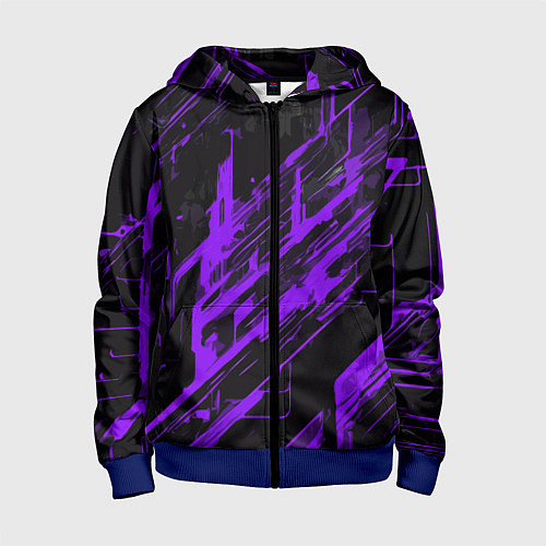 Детская толстовка на молнии Purple stripes on a black background / 3D-Синий – фото 1