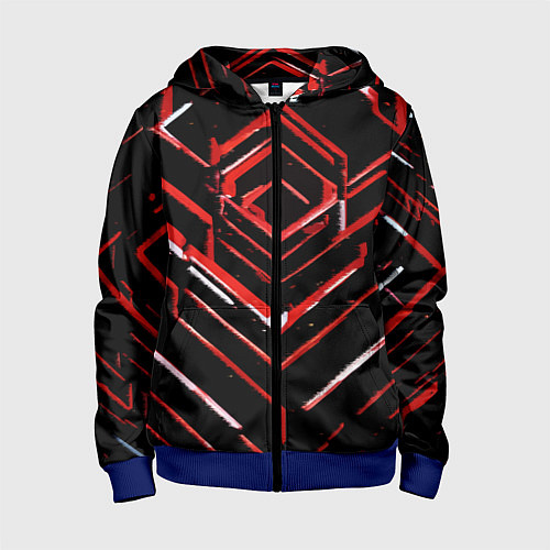 Детская толстовка на молнии Красные смазанные линии на чёрном фоне / 3D-Синий – фото 1