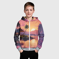 Толстовка на молнии детская Домик на берегу закат, цвет: 3D-меланж — фото 2