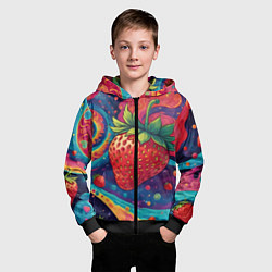 Толстовка на молнии детская Психоделика клубничка, цвет: 3D-черный — фото 2