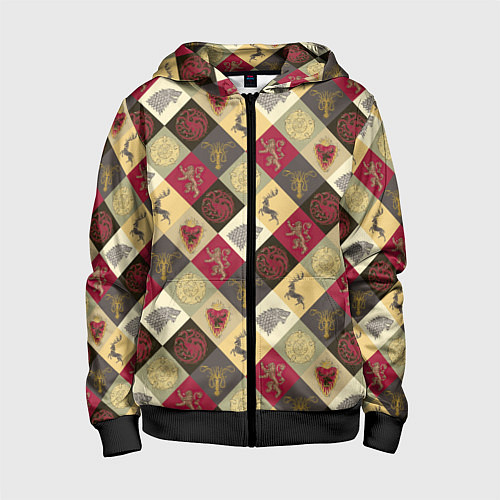 Детская толстовка на молнии Лого домов Игра престолов паттерн / 3D-Черный – фото 1