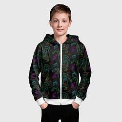 Толстовка на молнии детская Неоновый саксофон и музыкальные ноты, цвет: 3D-белый — фото 2