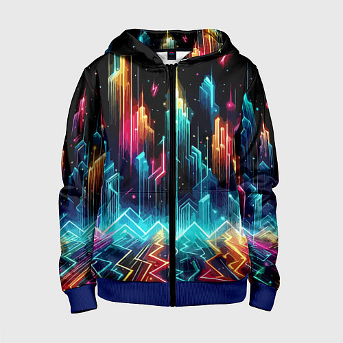 Детская толстовка на молнии Neon fantastic metropolis - vaporwave / 3D-Синий – фото 1
