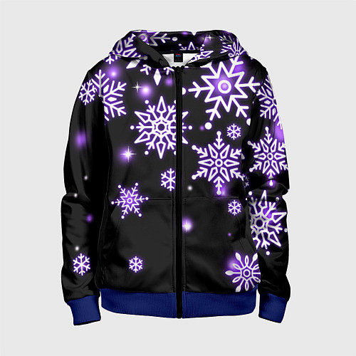 Детская толстовка на молнии Снежинки в неоне / 3D-Синий – фото 1