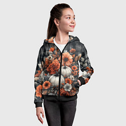 Толстовка на молнии детская Белые тыква с цветами, цвет: 3D-черный — фото 2