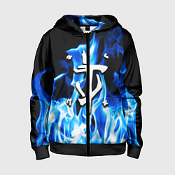 Толстовка на молнии детская Doom fire logo steel, цвет: 3D-черный