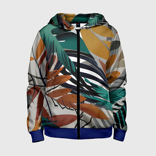 Детская толстовка на молнии Полоски листья / 3D-Синий – фото 1