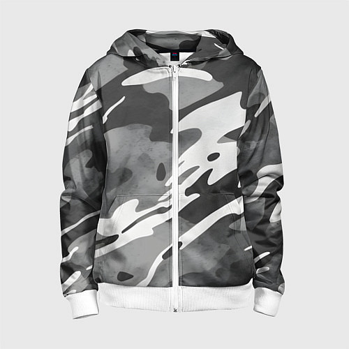Детская толстовка на молнии Черно белый камуфляж / 3D-Белый – фото 1