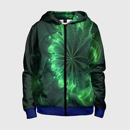 Детская толстовка на молнии Оптический зелёный фрактал / 3D-Синий – фото 1